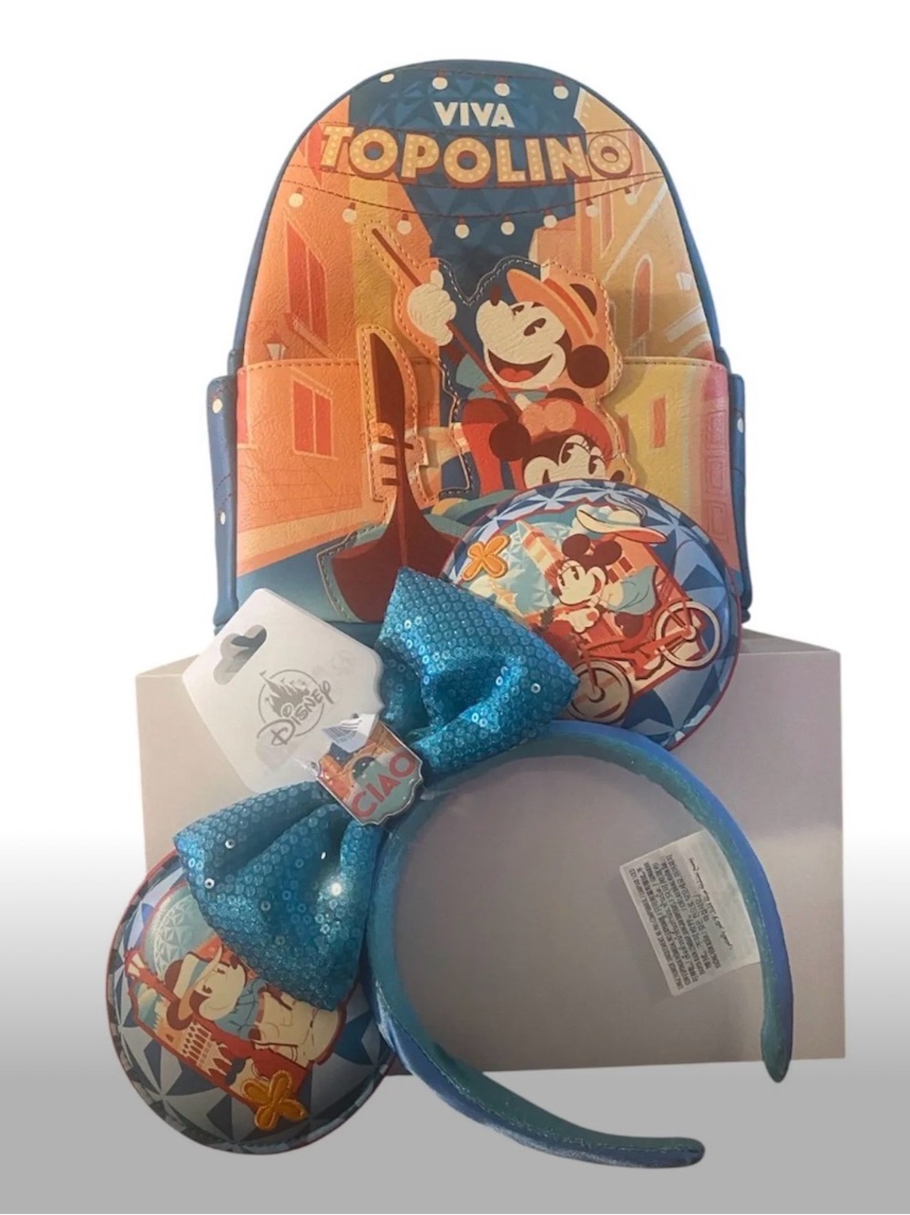 Loungefly Disney Epcot Viva Topolino Mickey Minnie Mouse Mini Backpack Ears Set